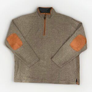 Orvis Cotton Blend Sweater 1/4 Zip Brown with Leather Trim Men's Size XL Casual